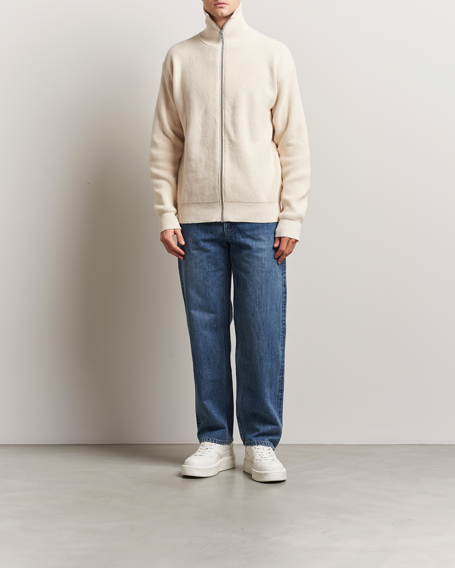 Herre | Gensere | Jil Sander | Rib Full Zip Cardigan Porcelain
