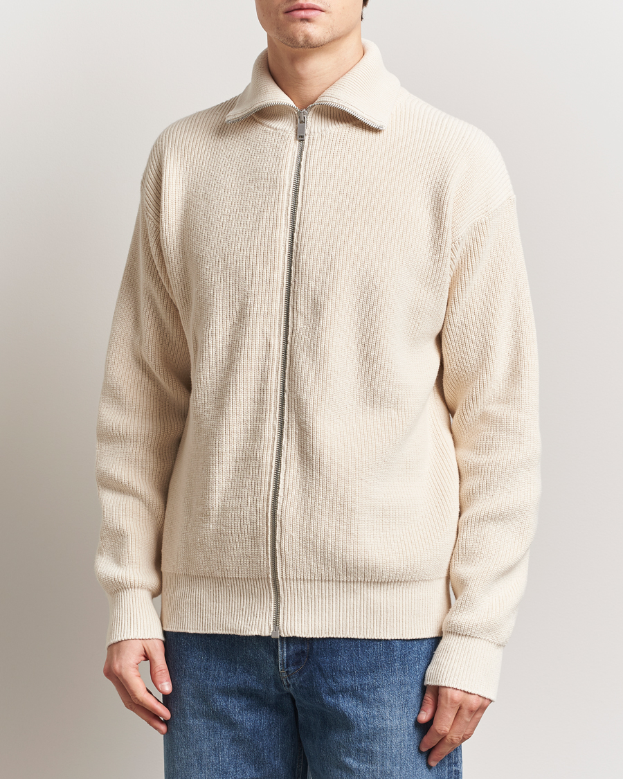 Herre | Gensere | Jil Sander | Rib Full Zip Cardigan Porcelain