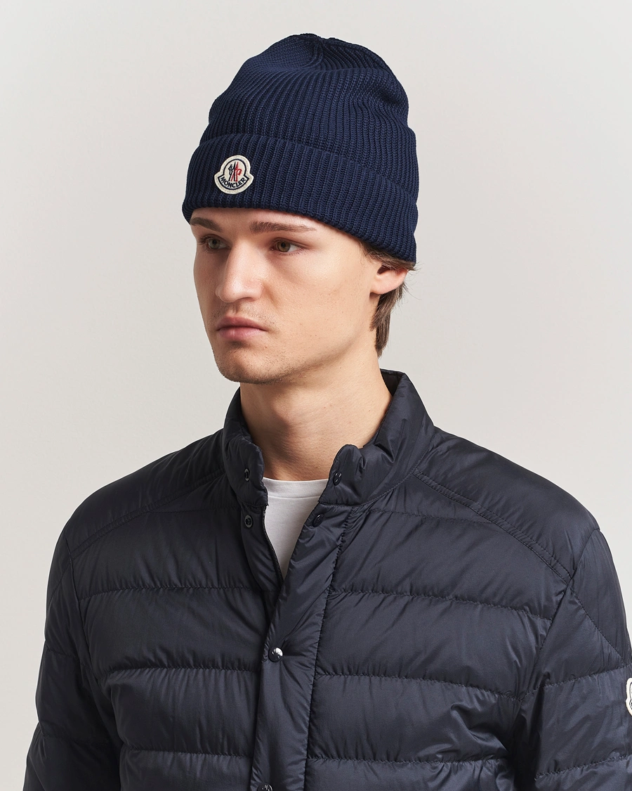 Herre | Luer | Moncler | Ribbed Wool Beanie Navy