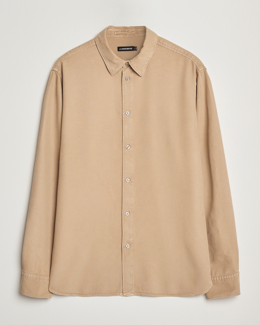 Herre | Skjorter | J.Lindeberg | Garment Dyed Structure Tencel Shirt Khaki