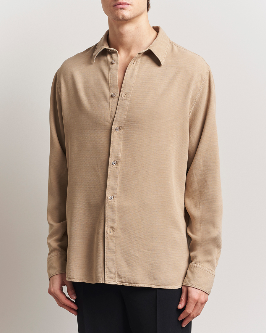 Herre | Skjorter | J.Lindeberg | Garment Dyed Structure Tencel Shirt Khaki
