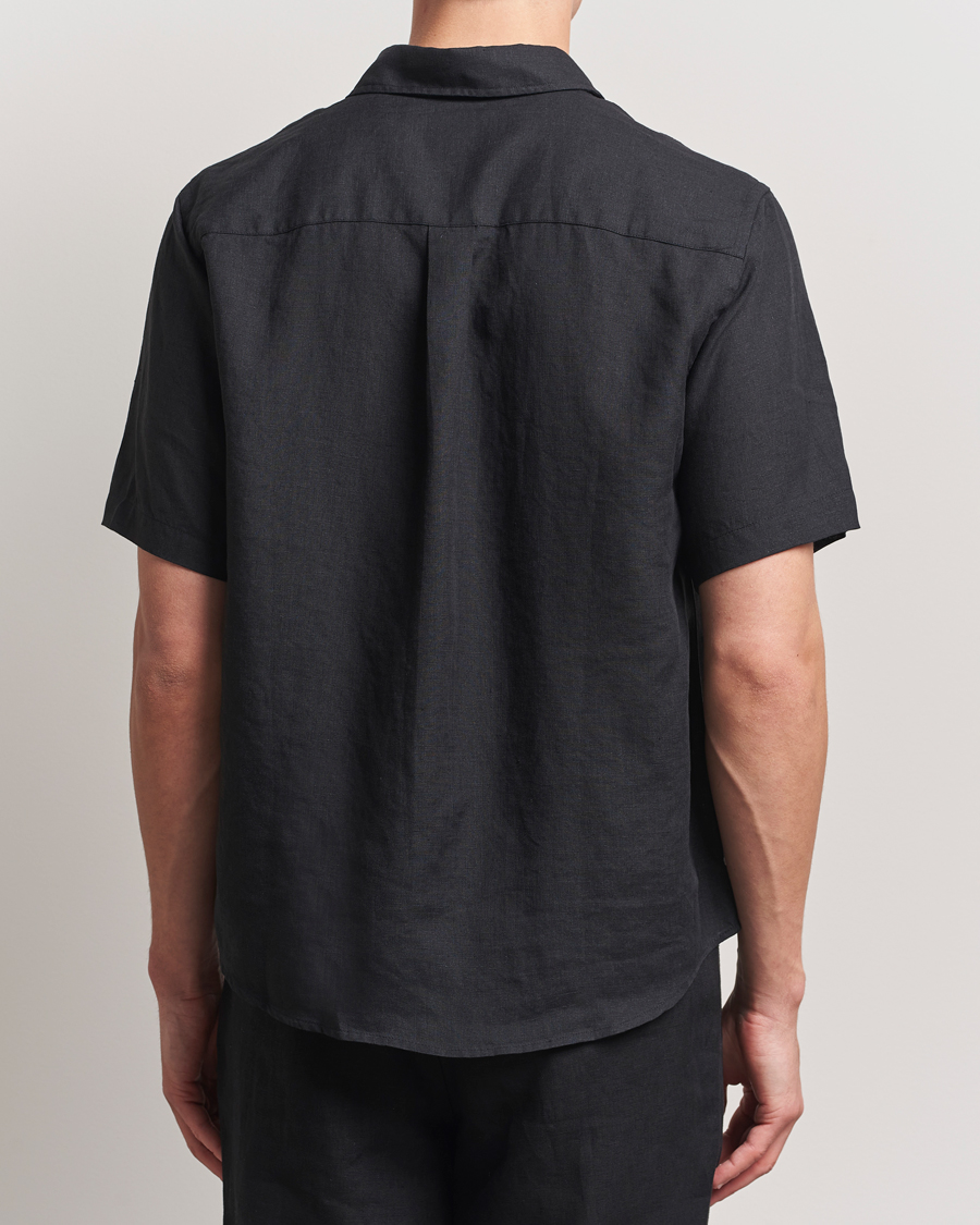 Herre | Skjorter | Colorful Standard | Garment Dyed Linen Short Sleeve Shirt Deep Black