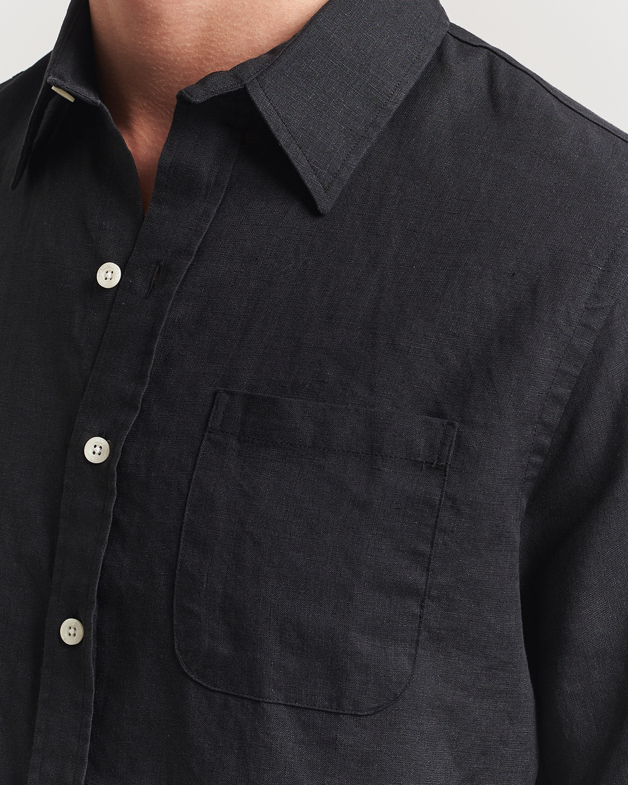 Herre | Skjorter | Colorful Standard | Garment Dyed Linen Short Sleeve Shirt Deep Black