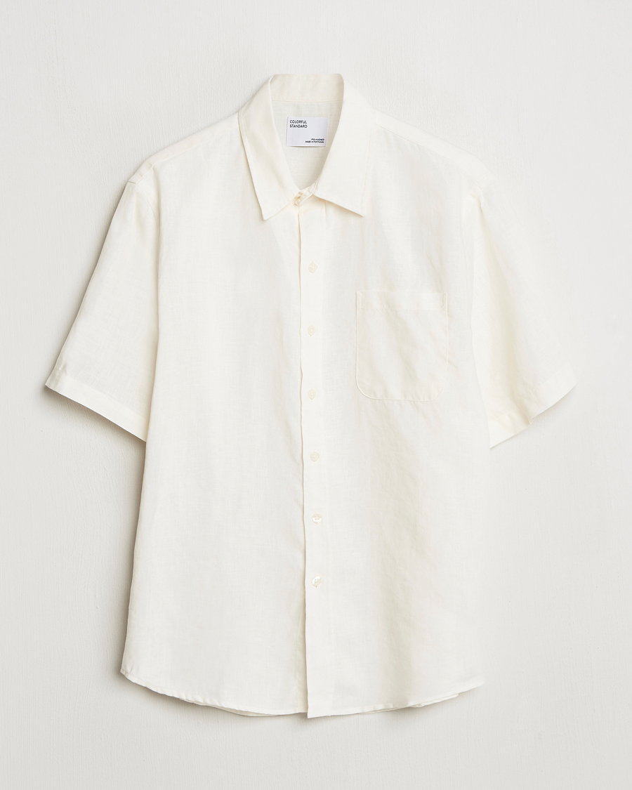 Herre | Skjorter | Colorful Standard | Garment Dyed Linen Short Sleeve Shirt Ivory White