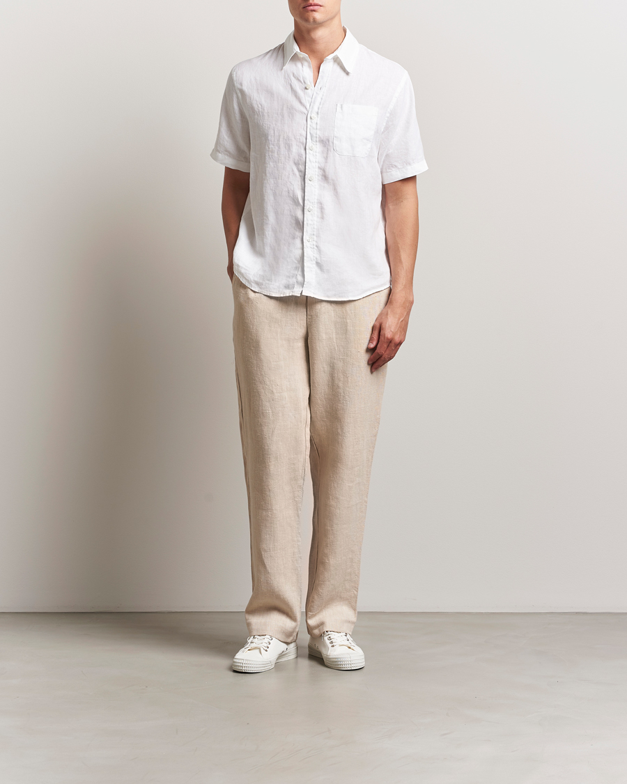 Herre | Skjorter | Colorful Standard | Garment Dyed Linen Short Sleeve Shirt Optical White