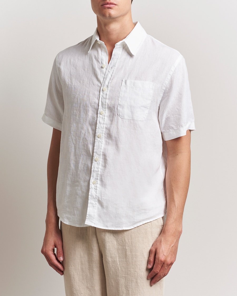 Herre | Skjorter | Colorful Standard | Garment Dyed Linen Short Sleeve Shirt Optical White