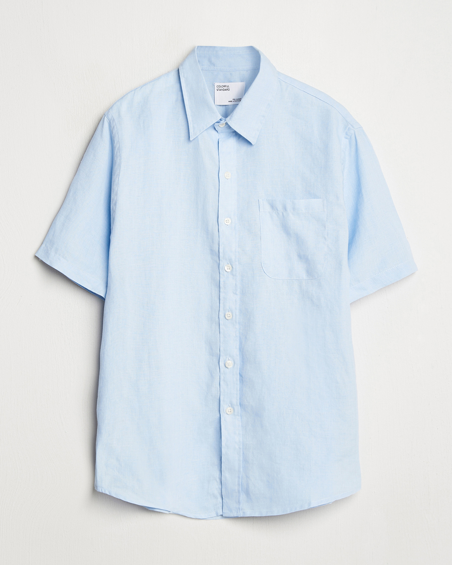 Herre | Skjorter | Colorful Standard | Garment Dyed Linen Short Sleeve Shirt Polar Blue