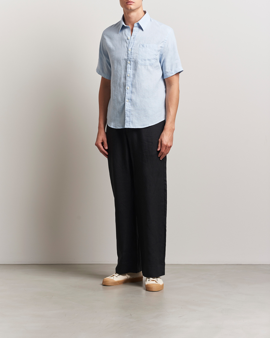 Herre | Skjorter | Colorful Standard | Garment Dyed Linen Short Sleeve Shirt Polar Blue
