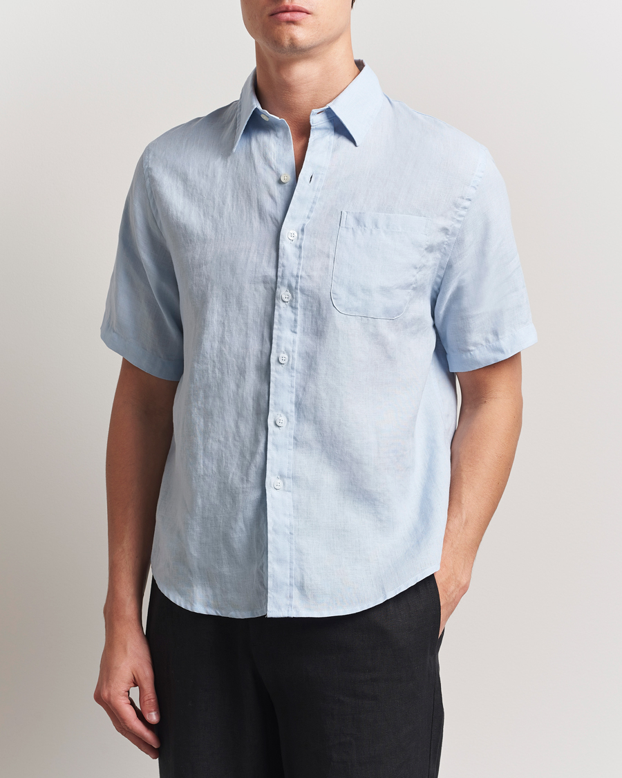 Herre | Skjorter | Colorful Standard | Garment Dyed Linen Short Sleeve Shirt Polar Blue