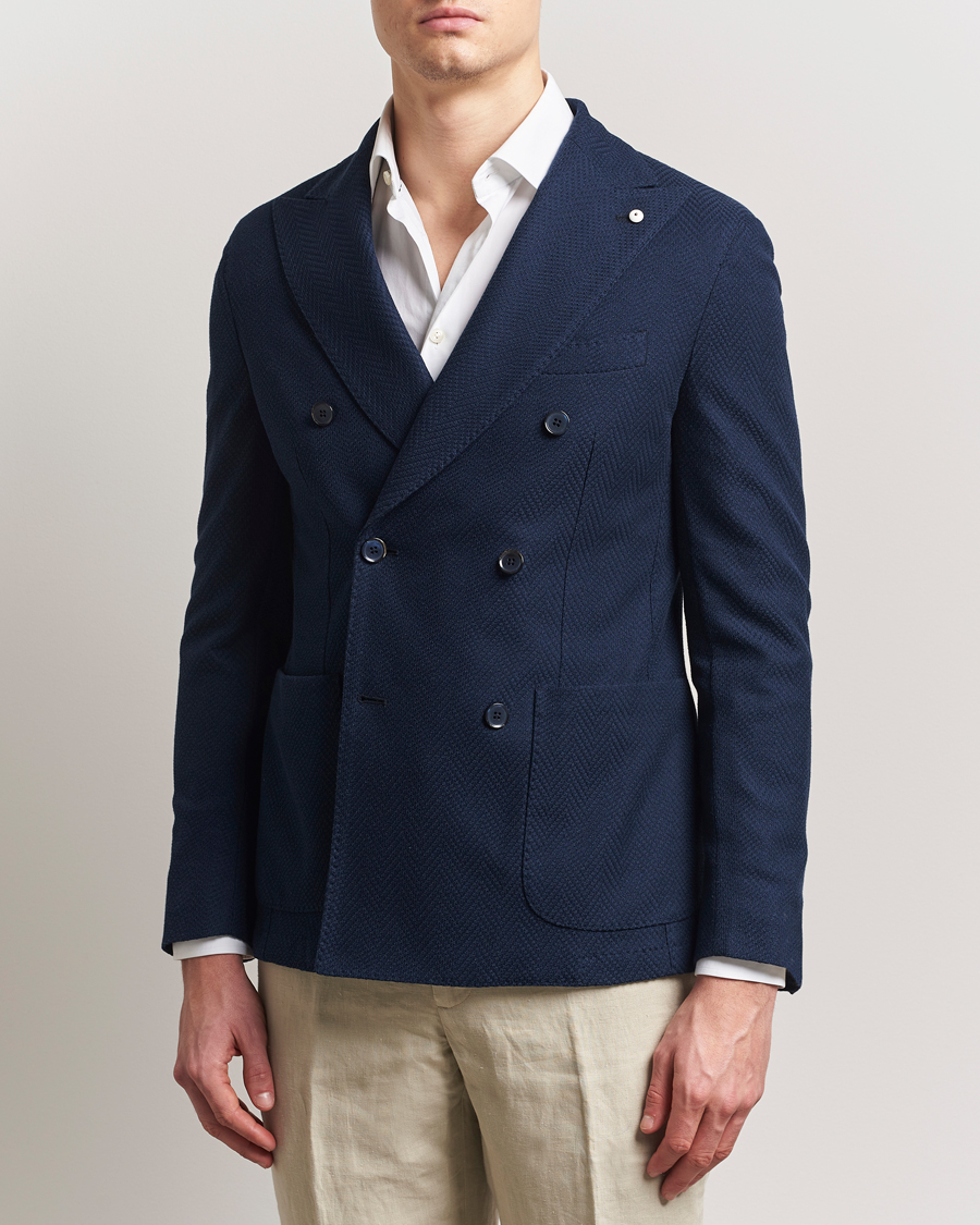 Herre | Dressjakker | L.B.M. 1911 | Tom Double Breasted Herringbone Jersey Blazer Navy