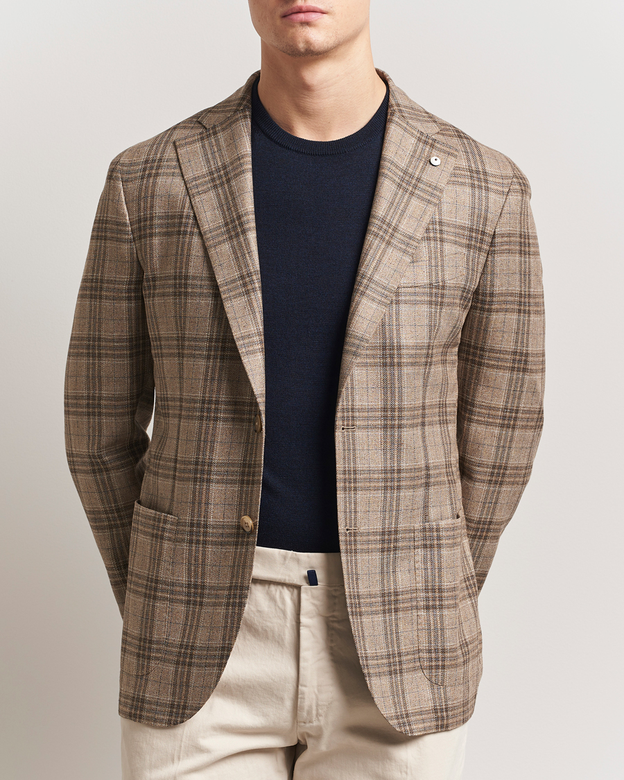 Herre | Dressjakker | L.B.M. 1911 | Jack Regular Fit Silk/Wool Overcheck Blazer Brown
