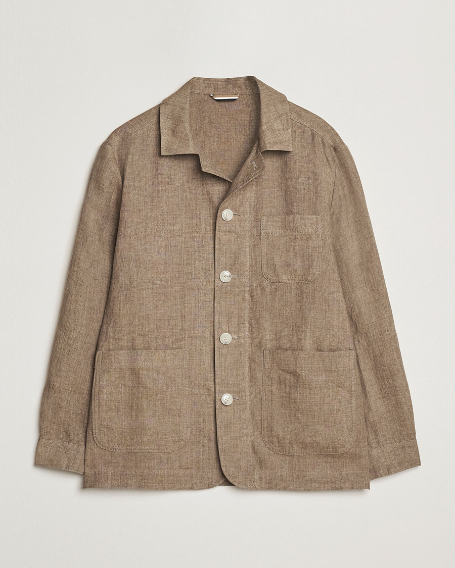 Herre | Jakker | BOSS BLACK | Carper Linen Shirt Jacket Dark Brown