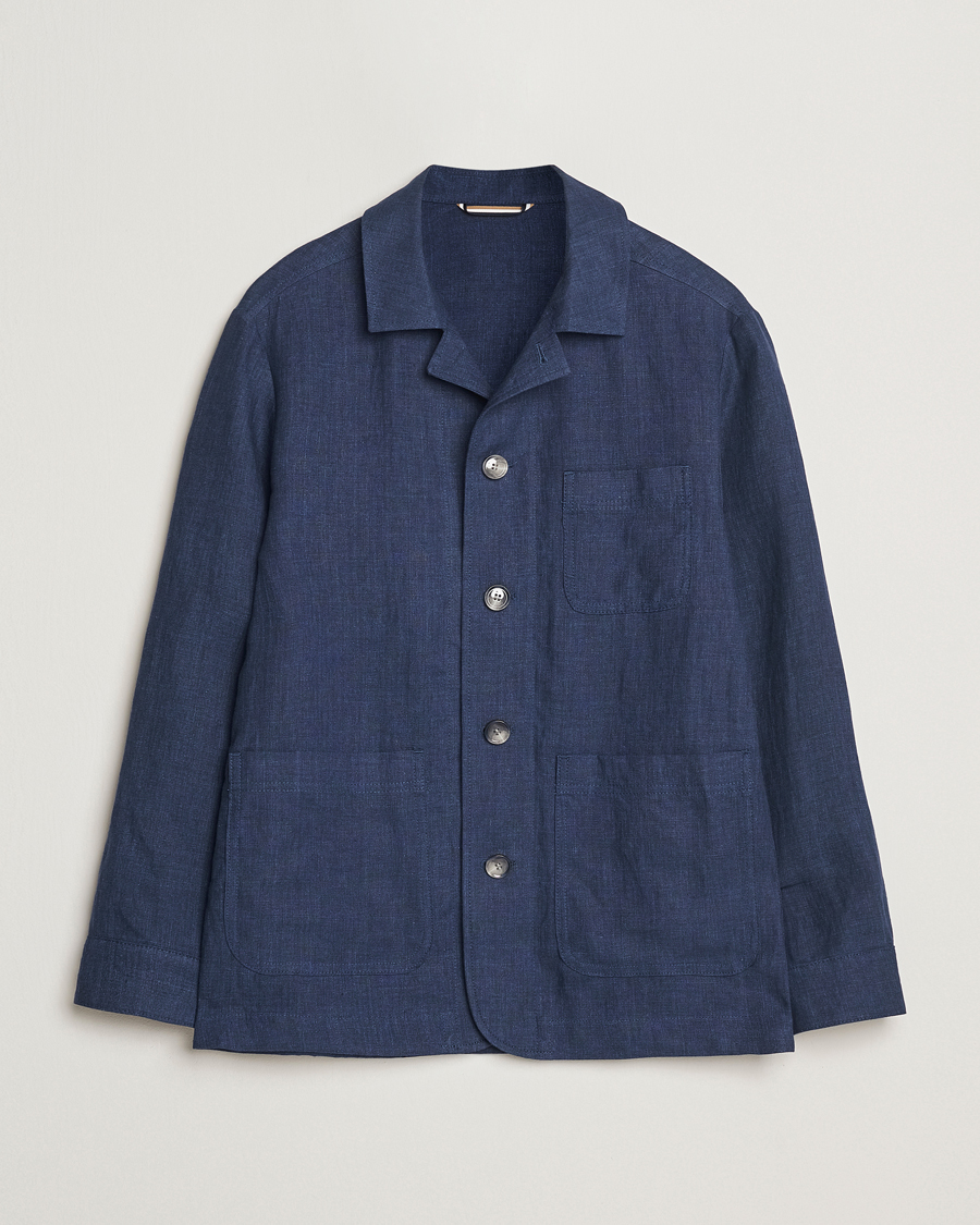 Herre | Jakker | BOSS BLACK | Carper Linen Shirt Jacket Dark Blue