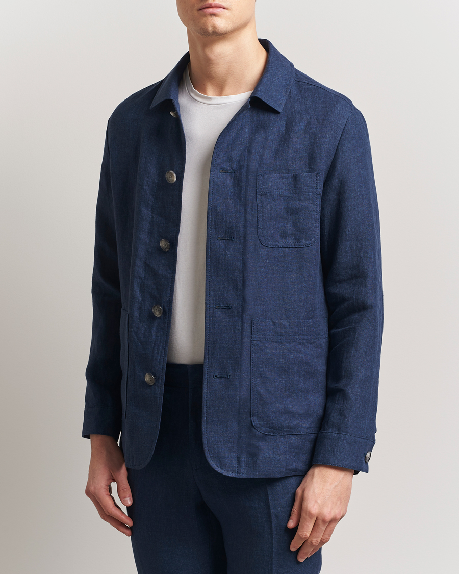 Herre | Jakker | BOSS BLACK | Carper Linen Shirt Jacket Dark Blue