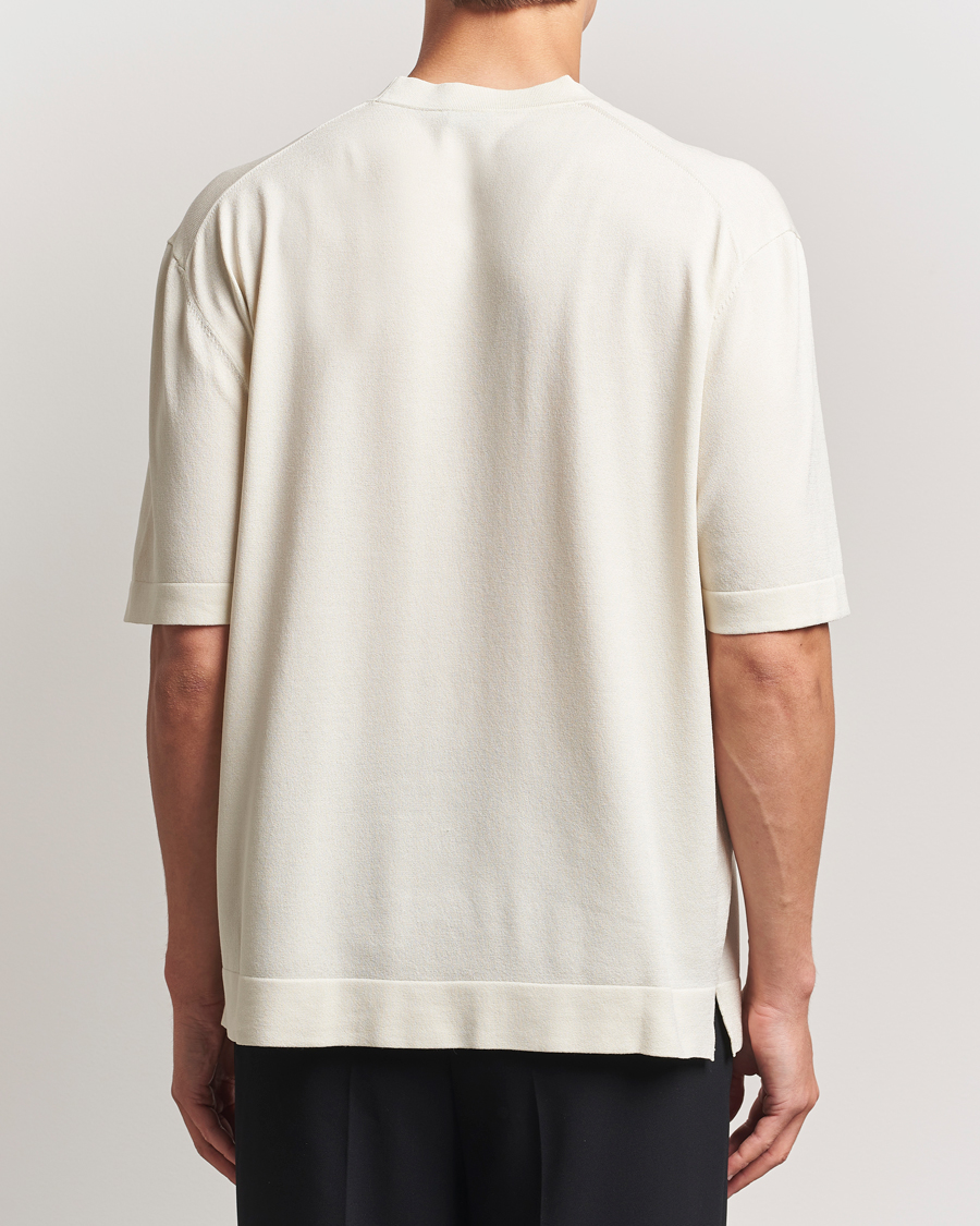 Herre | T-Shirts | BOSS BLACK | Jervaiso Cotton/Silk Knitted T-Shirt Open White