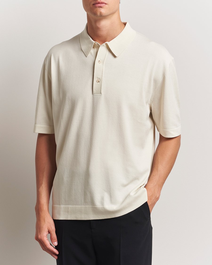 Herre | Pikéer | BOSS BLACK | Jervasoni Cotton/Silk Knitted Polo Open White