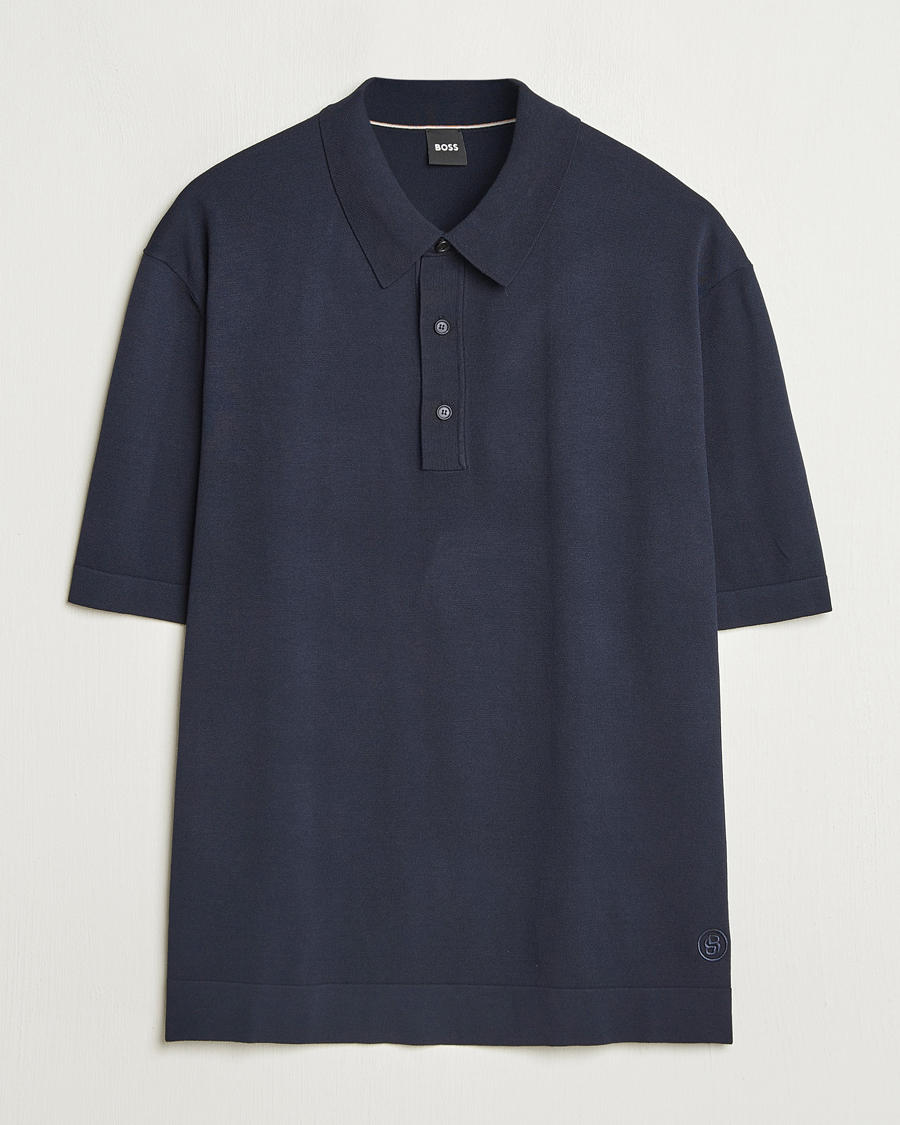 Herre | Pikéer | BOSS BLACK | Jervasoni Cotton/Silk Knitted Polo Dark Blue
