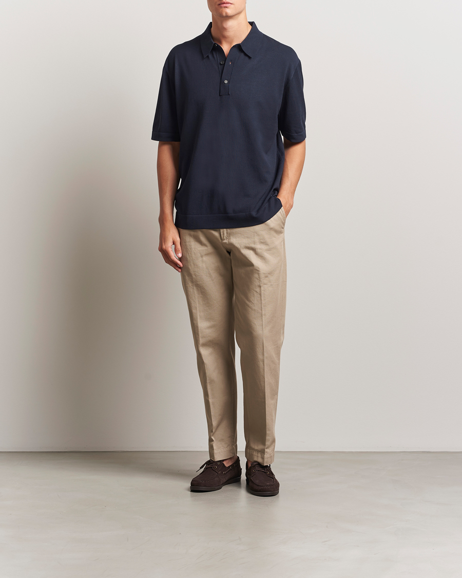 Herre | Pikéer | BOSS BLACK | Jervasoni Cotton/Silk Knitted Polo Dark Blue