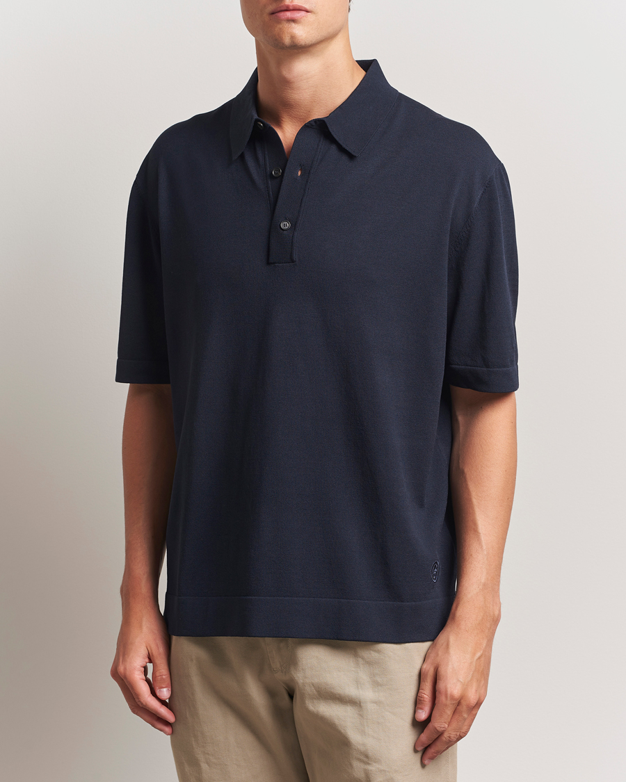 Herre | Pikéer | BOSS BLACK | Jervasoni Cotton/Silk Knitted Polo Dark Blue