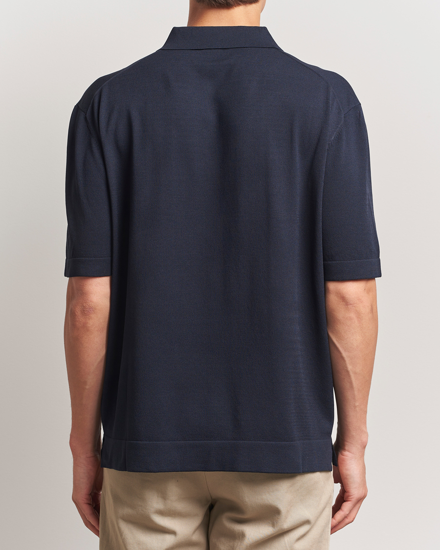 Herre | Pikéer | BOSS BLACK | Jervasoni Cotton/Silk Knitted Polo Dark Blue