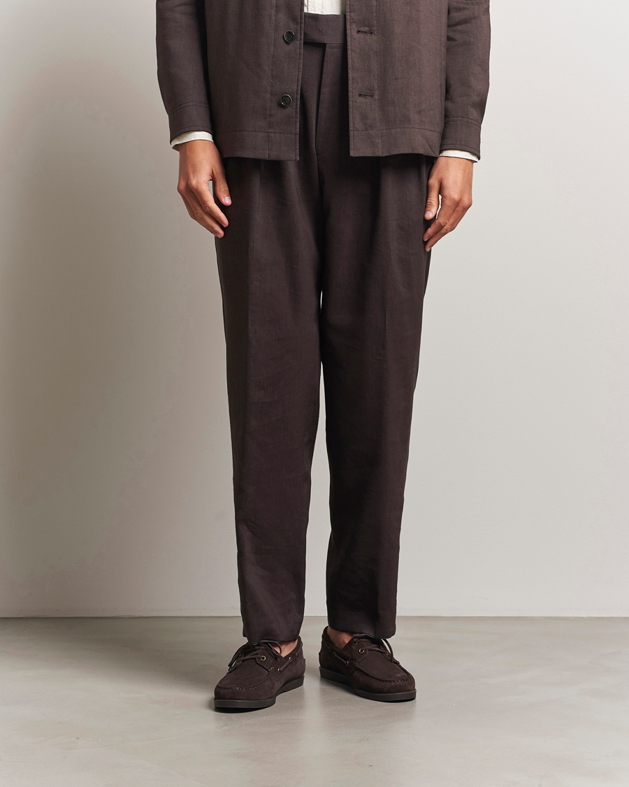 Herre | Bukser | BOSS CAMEL | Port Linen Double Pleated Trousers Dark Brown