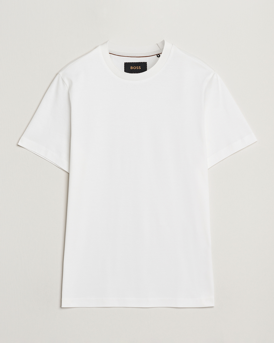 Herre | T-Shirts | BOSS CAMEL | Tesar Cotton Knitted T-Shirt White