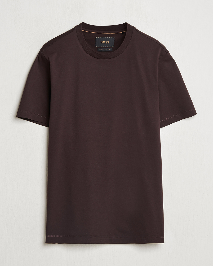 Herre | T-Shirts | BOSS CAMEL | Tesar Cotton Knitted T-Shirt Dark Brown
