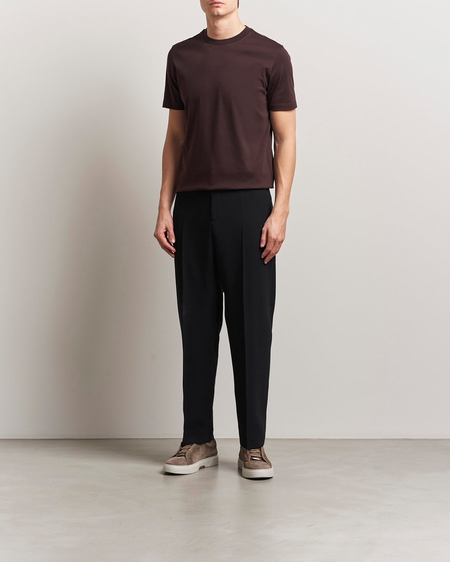 Herre | T-Shirts | BOSS CAMEL | Tesar Cotton Knitted T-Shirt Dark Brown