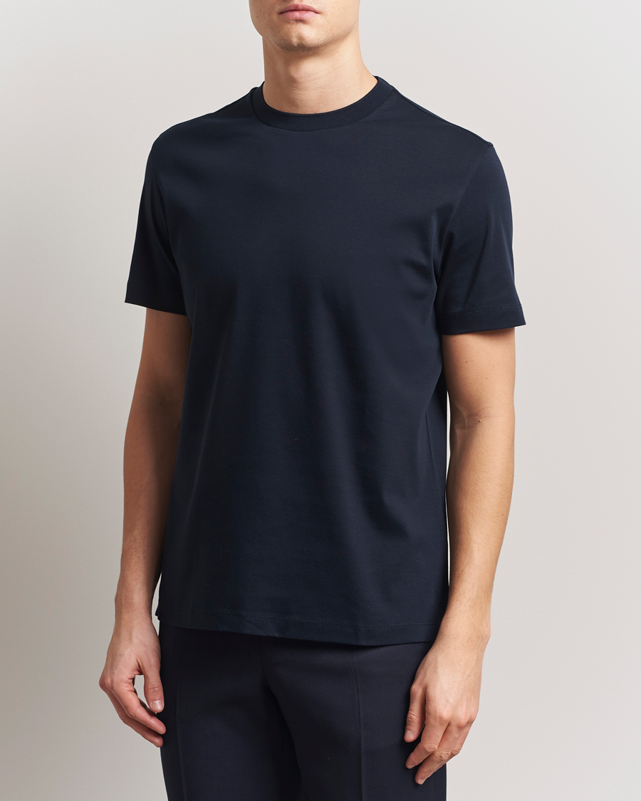 Herre | T-Shirts | BOSS CAMEL | Tesar Cotton Knitted T-Shirt Dark Blue