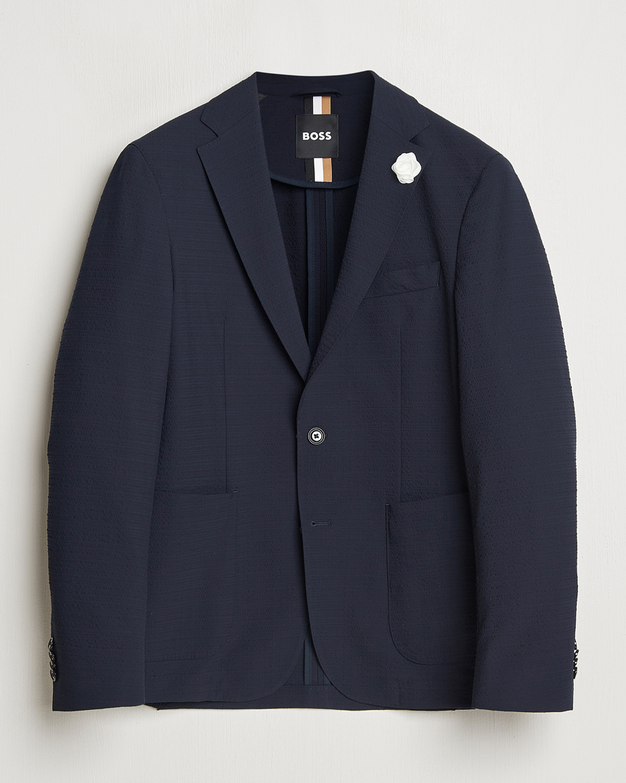 Herre | Dressjakker | BOSS BLACK | Hanry Seersucker Patch Pocket Blazer Dark Blue