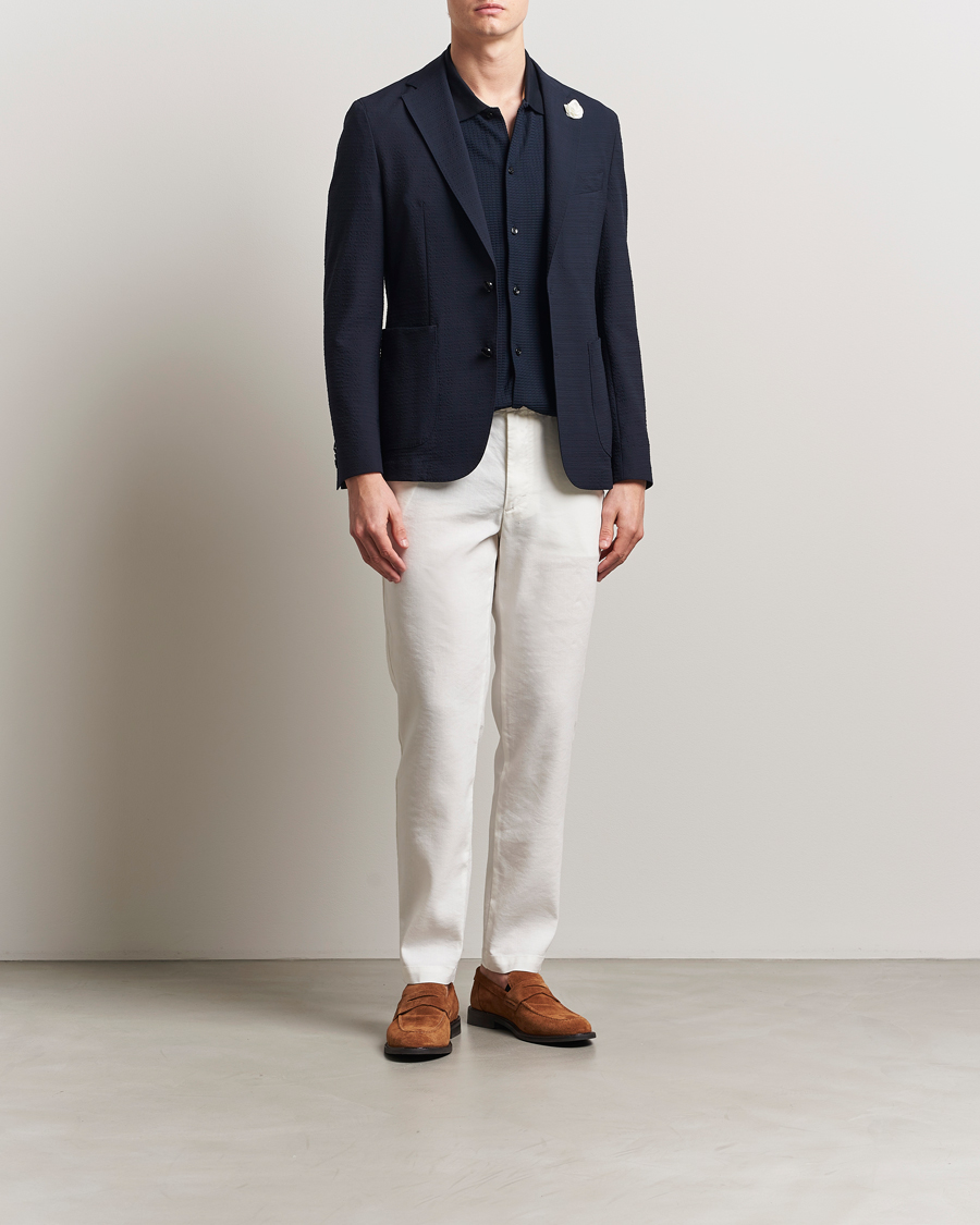 Herre | Dressjakker | BOSS BLACK | Hanry Seersucker Patch Pocket Blazer Dark Blue
