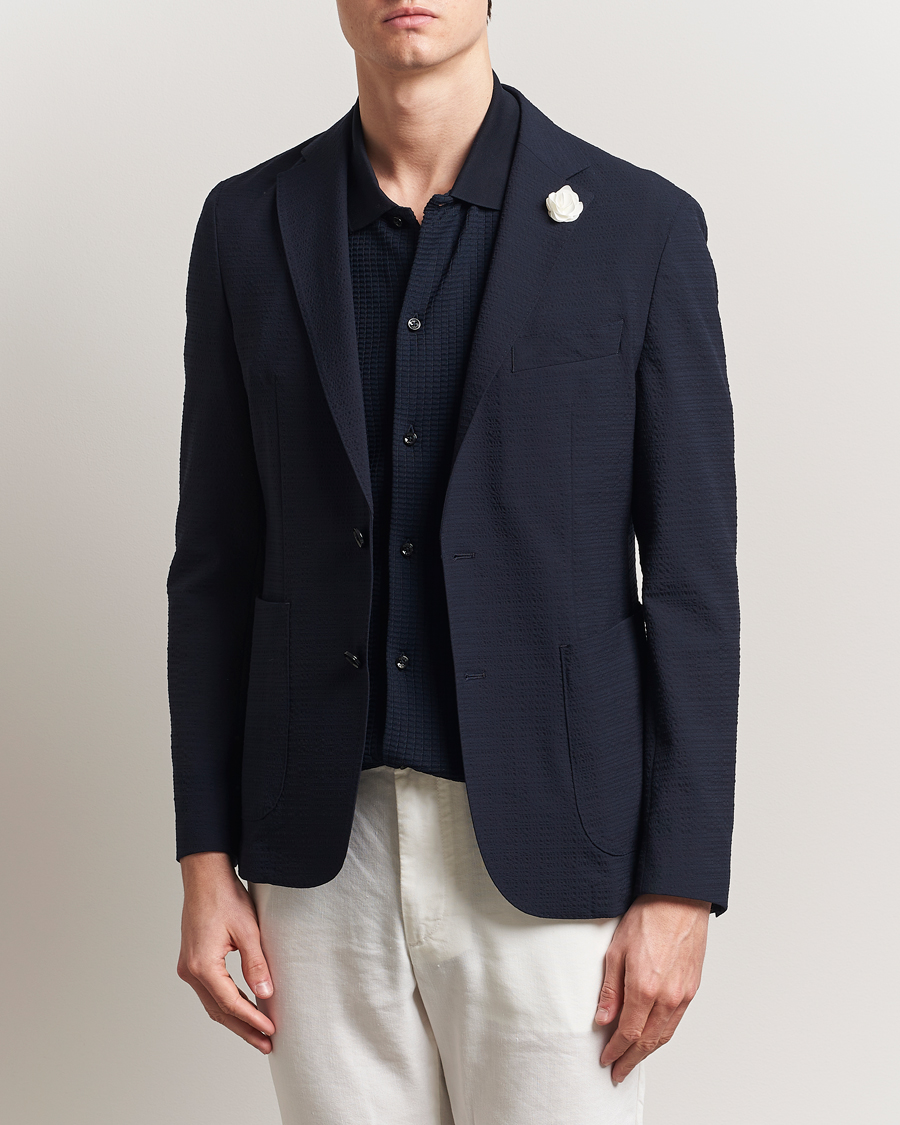 Herre | Dressjakker | BOSS BLACK | Hanry Seersucker Patch Pocket Blazer Dark Blue