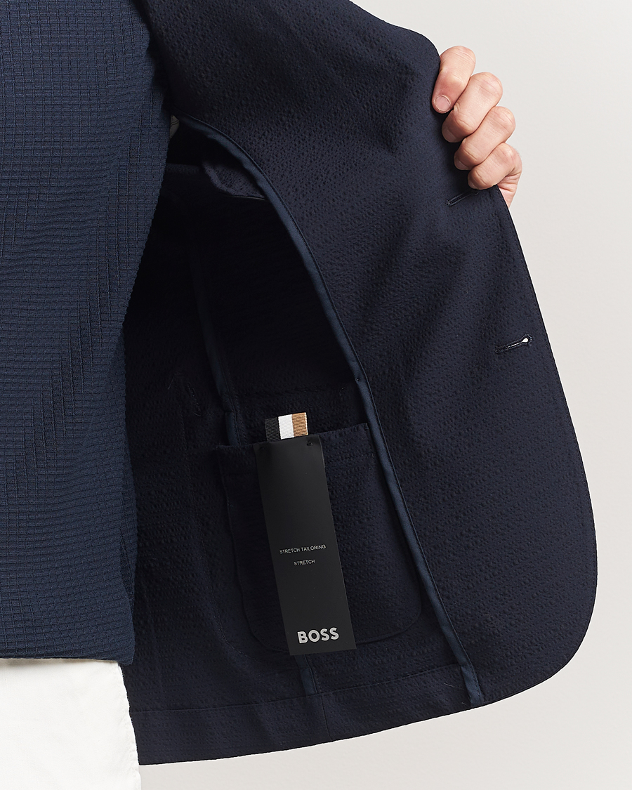 Herre | Dressjakker | BOSS BLACK | Hanry Seersucker Patch Pocket Blazer Dark Blue