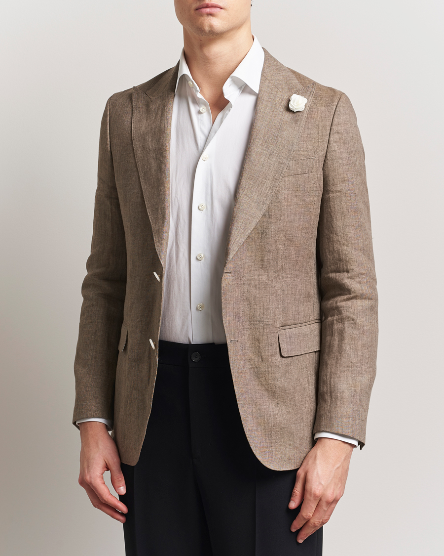 Herre | Dressjakker | BOSS BLACK | Huge Linen Peak Lapel Blazer Dark Brown