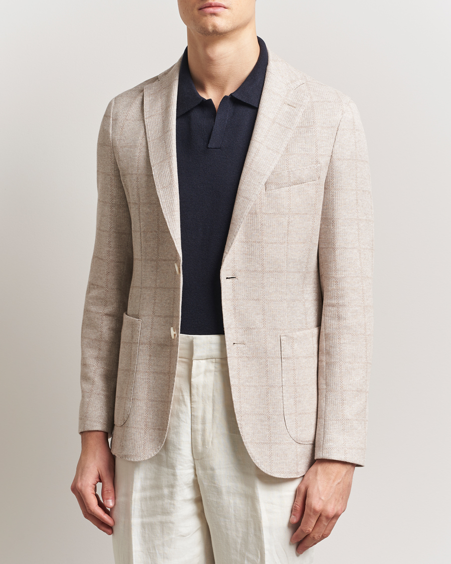 Herre | Dressjakker | BOSS BLACK | Hanry Checked Jersey Patch Pocket Blazer Open White