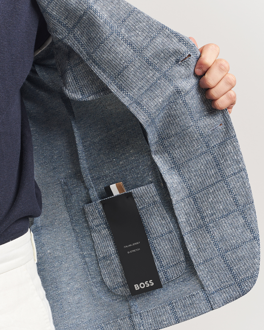 Herre | Dressjakker | BOSS BLACK | Hanry Checked Jersey Patch Pocket Blazer Light Blue