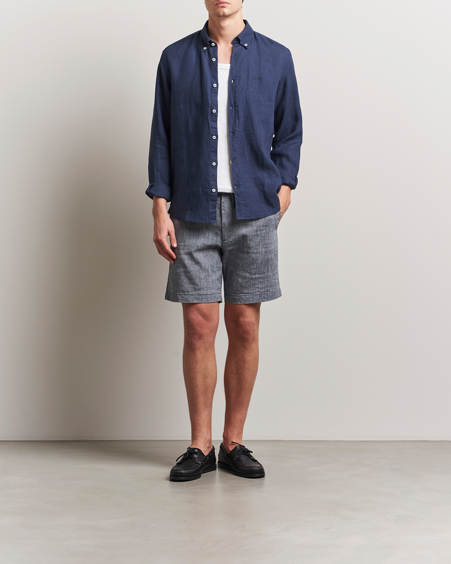 Herre | Shorts | BOSS BLACK | Kane Linen/Cotton Drawstring Shorts Dark Blue
