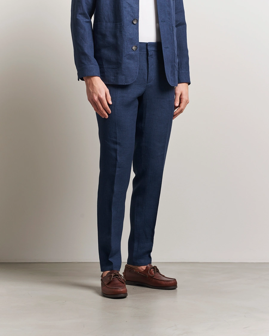 Herre | Bukser | BOSS BLACK | Genius Pleated Linen Trousers Dark Blue