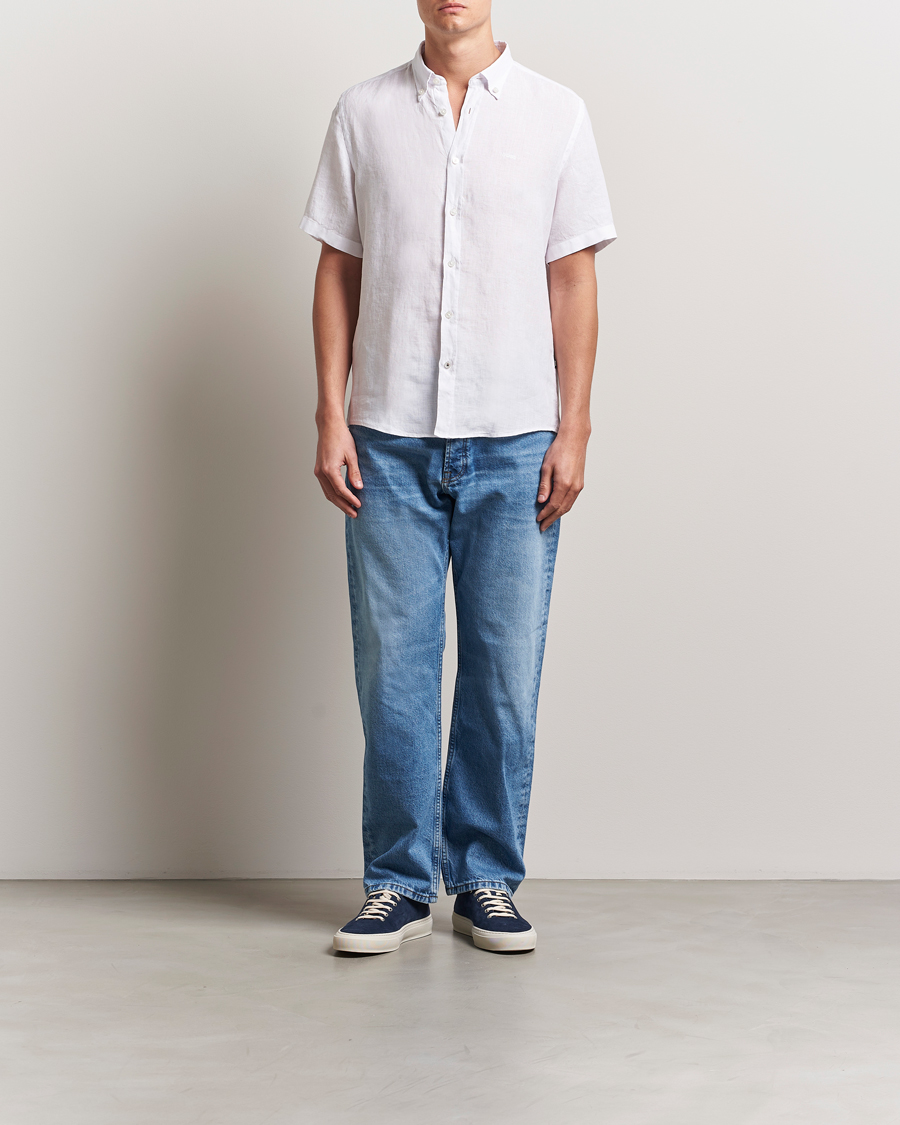 Herre | Skjorter | BOSS BLACK | Liam Linen Short Sleeve Shirt White