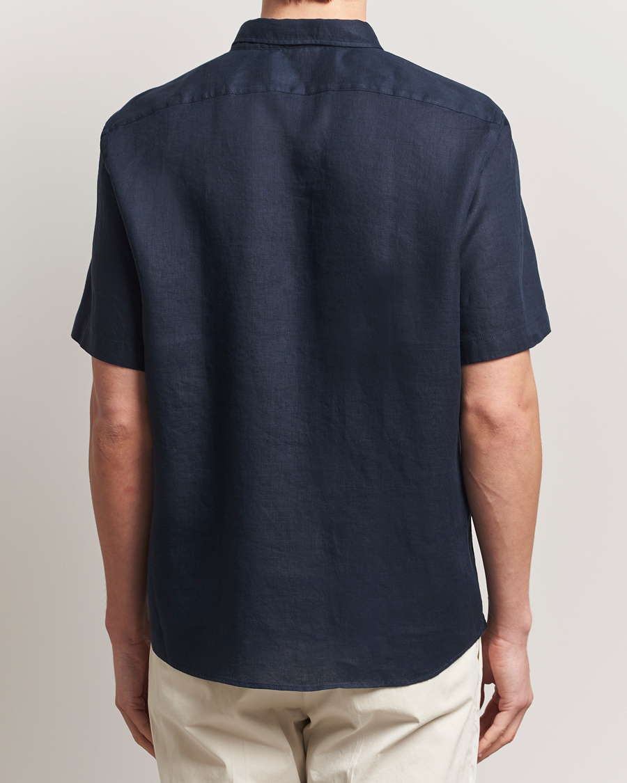 Herre | Skjorter | BOSS BLACK | Liam Linen Short Sleeve Shirt Dark Blue