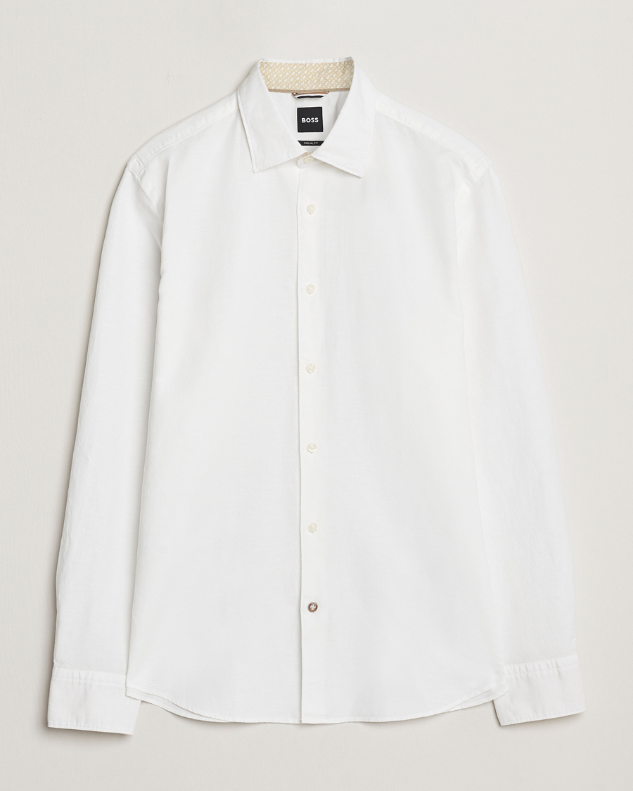 Herre | Skjorter | BOSS BLACK | Hal Cotton/Linen Contrast Shirt White