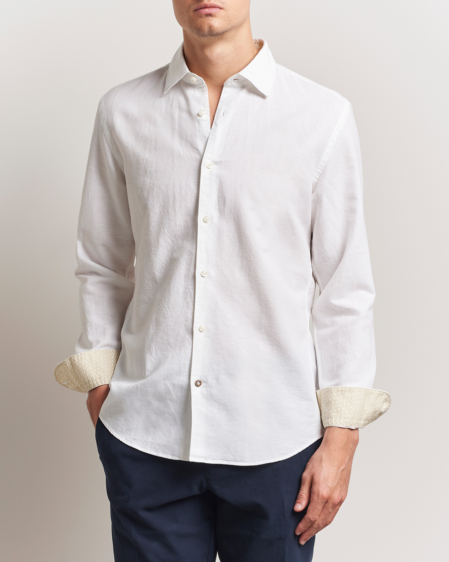 Herre | Skjorter | BOSS BLACK | Hal Cotton/Linen Contrast Shirt White