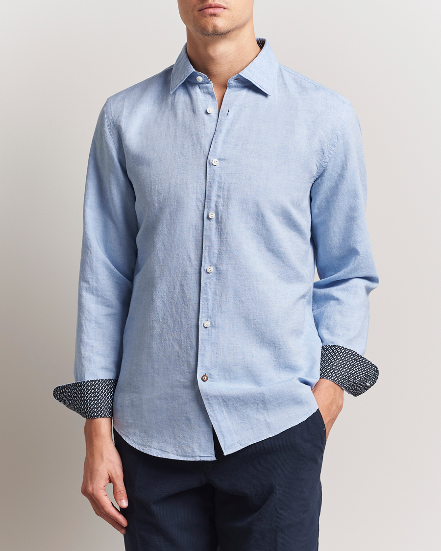 Herre | Skjorter | BOSS BLACK | Hal Cotton/Linen Contrast Shirt Light Blue