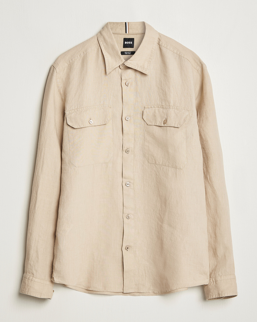 Herre | Skjorter | BOSS BLACK | Liam Linen Pocket Overshirt Light Beige