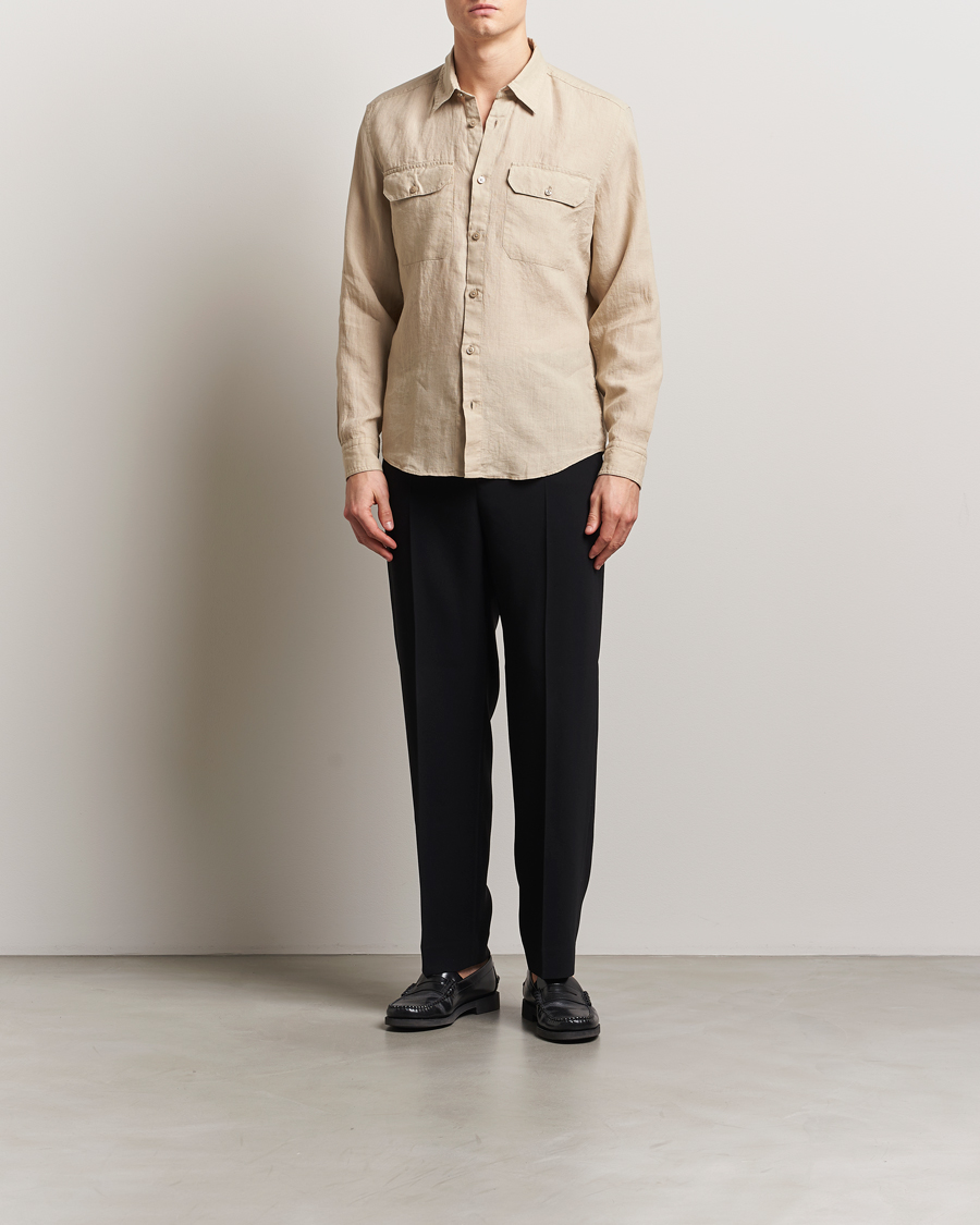 Herre | Skjorter | BOSS BLACK | Liam Linen Pocket Overshirt Light Beige