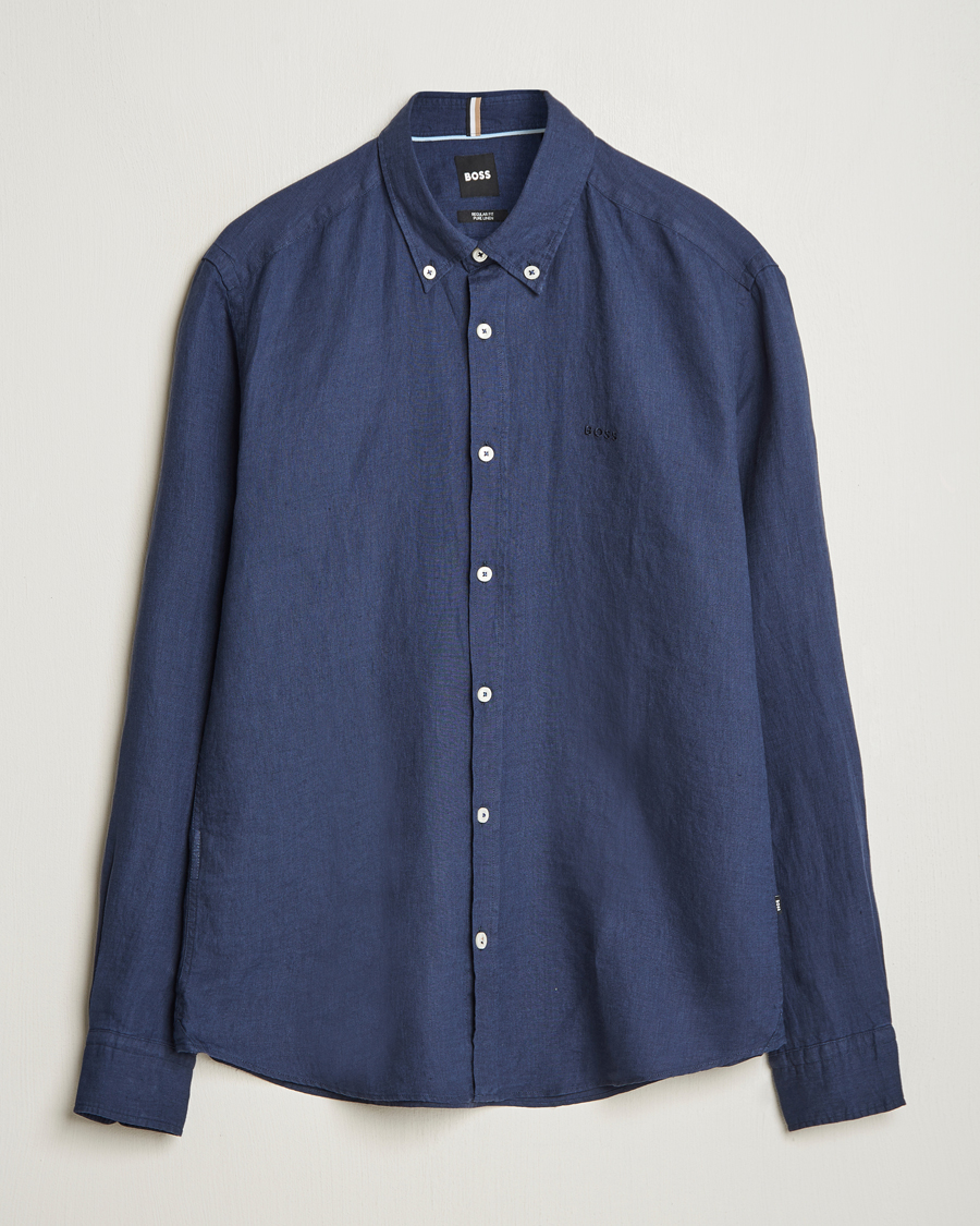 Herre | Skjorter | BOSS BLACK | Liam Linen Shirt Dark Blue