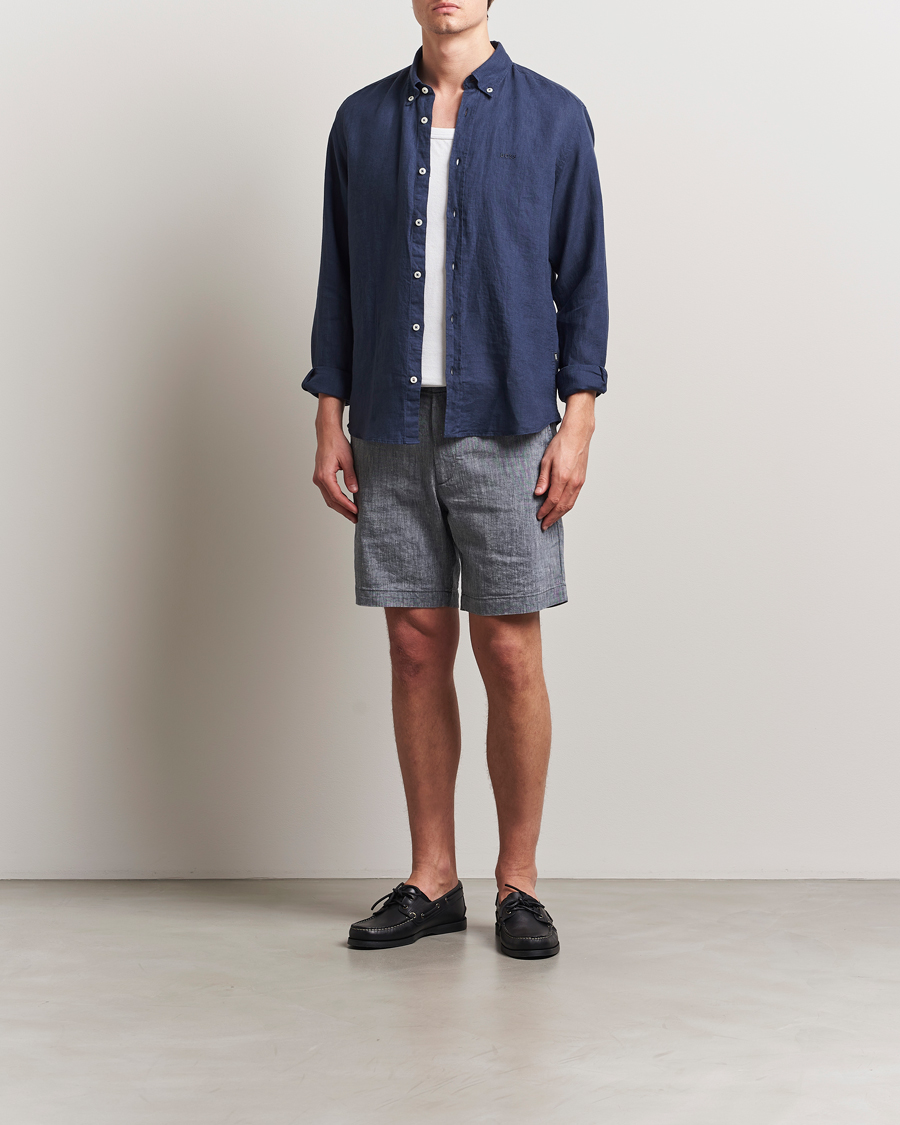 Herre | Skjorter | BOSS BLACK | Liam Linen Shirt Dark Blue
