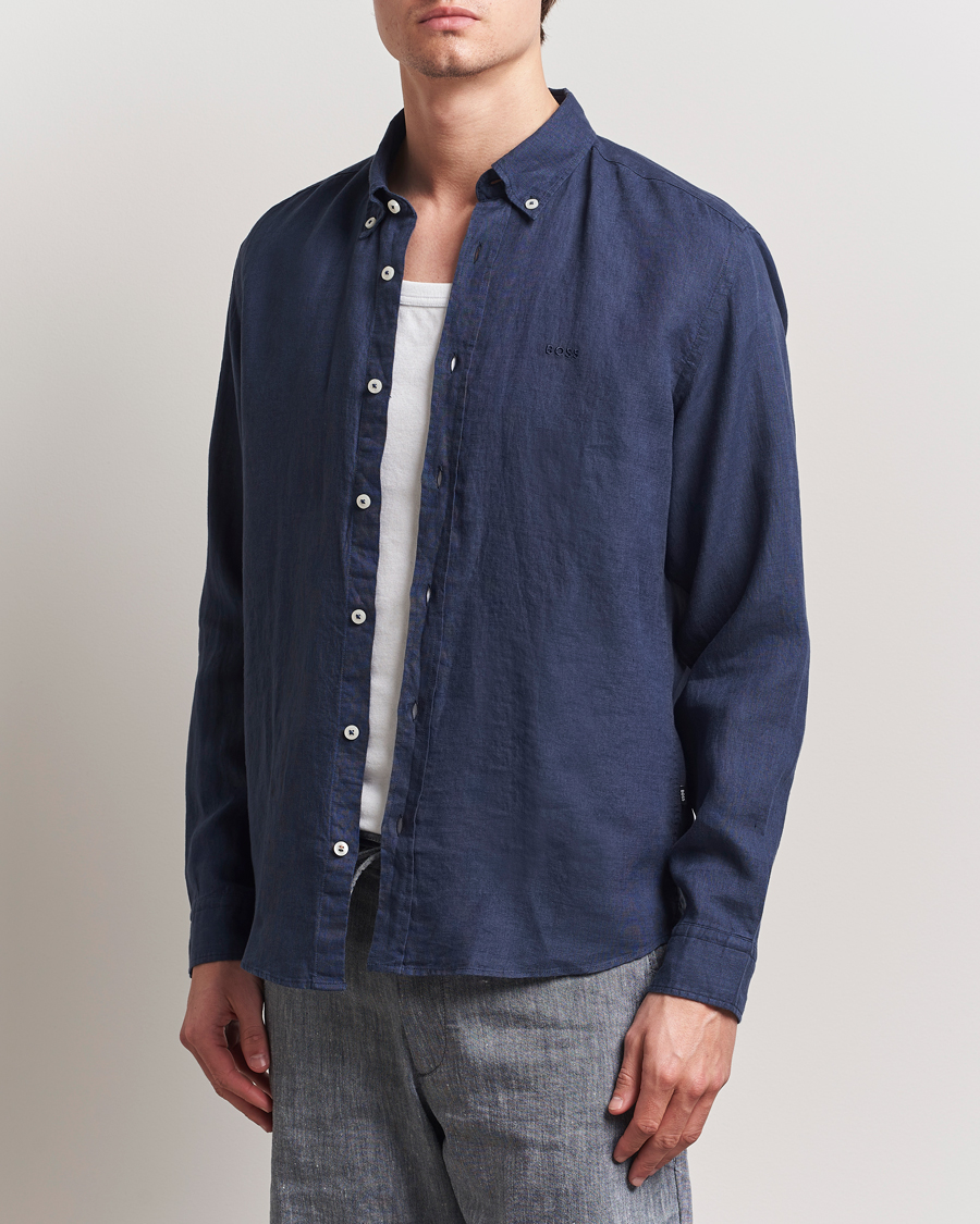 Herre | Skjorter | BOSS BLACK | Liam Linen Shirt Dark Blue