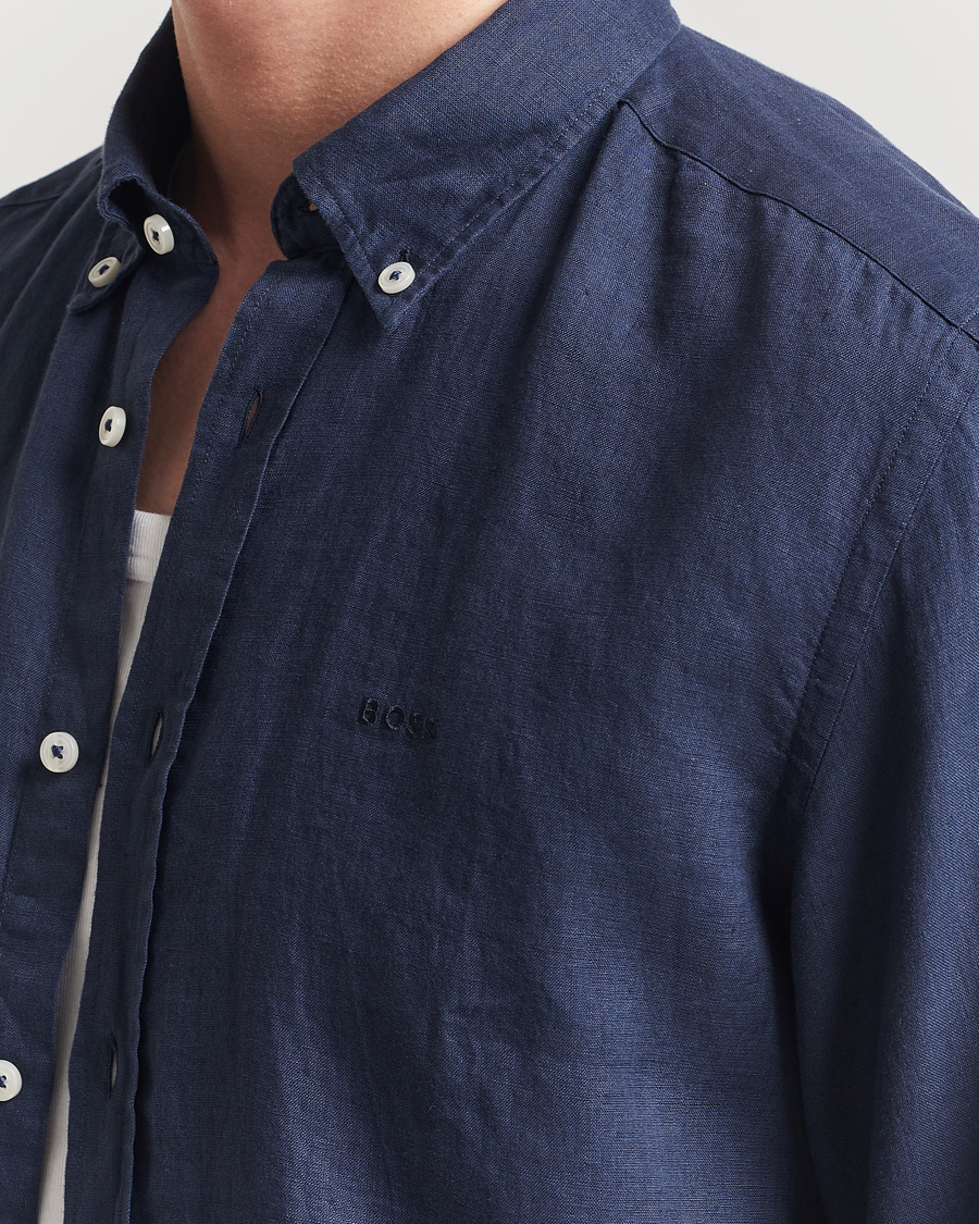 Herre | Skjorter | BOSS BLACK | Liam Linen Shirt Dark Blue