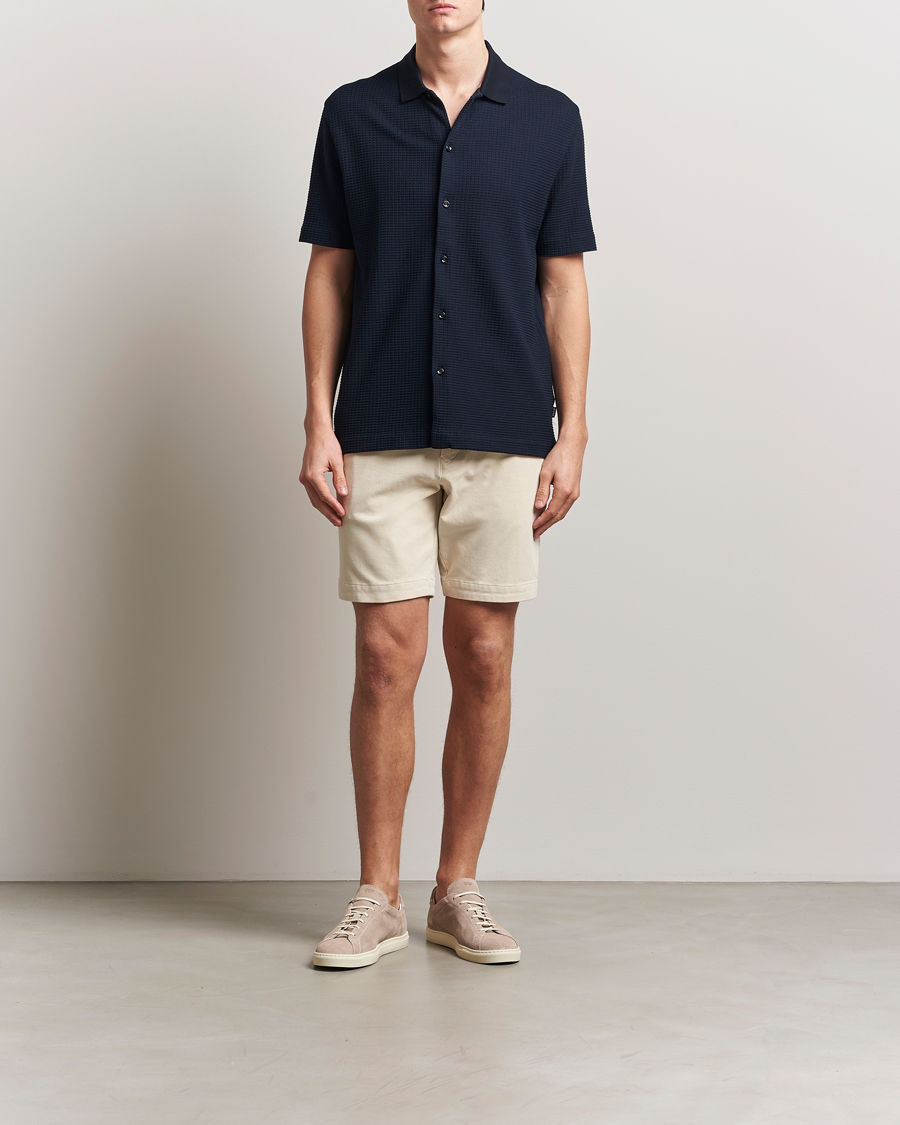 Herre | Skjorter | BOSS BLACK | Palladio Knitted Short Sleeve Shirt Dark Blue
